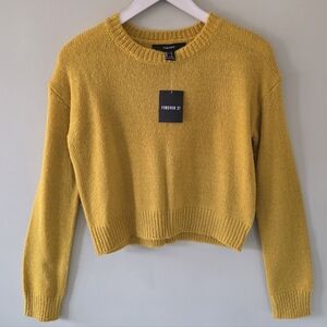 NWT Forever 21 S Modern Contemporary Spring Mustard Yellow Cropped Knit Sweater